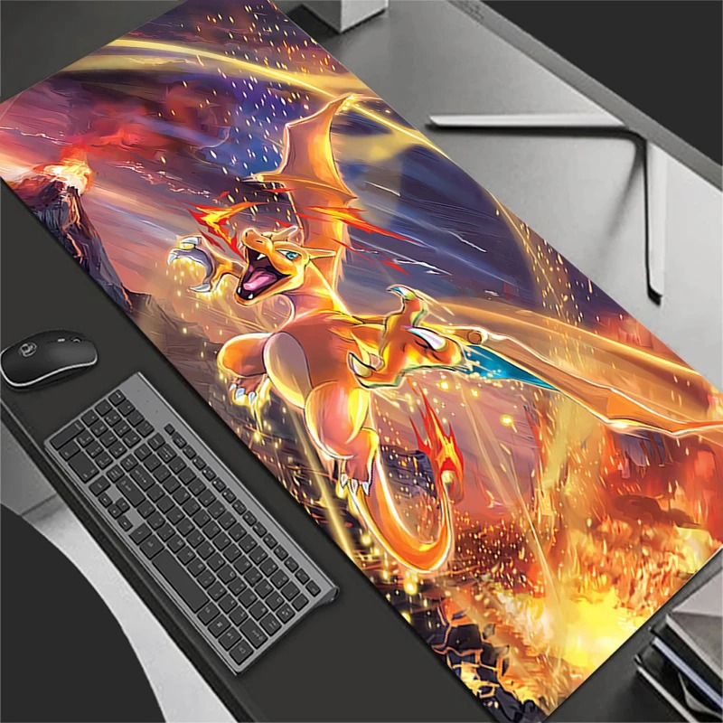 Laptop Accessories Toys - แผ่นรองเมาส์อะนิเมะอุปกรณ์เสริมสำหรับเล่นเกมขนาดใหญ่พรมเกมเมอร์พีซีคอมพิวเตอร์สำนักงานแล็ปท็อปคีย์บอร์ดแผ่นรองโต๊ะพี-โปเกมอน ชาริซาร์ด แผ่นรองเมาส์