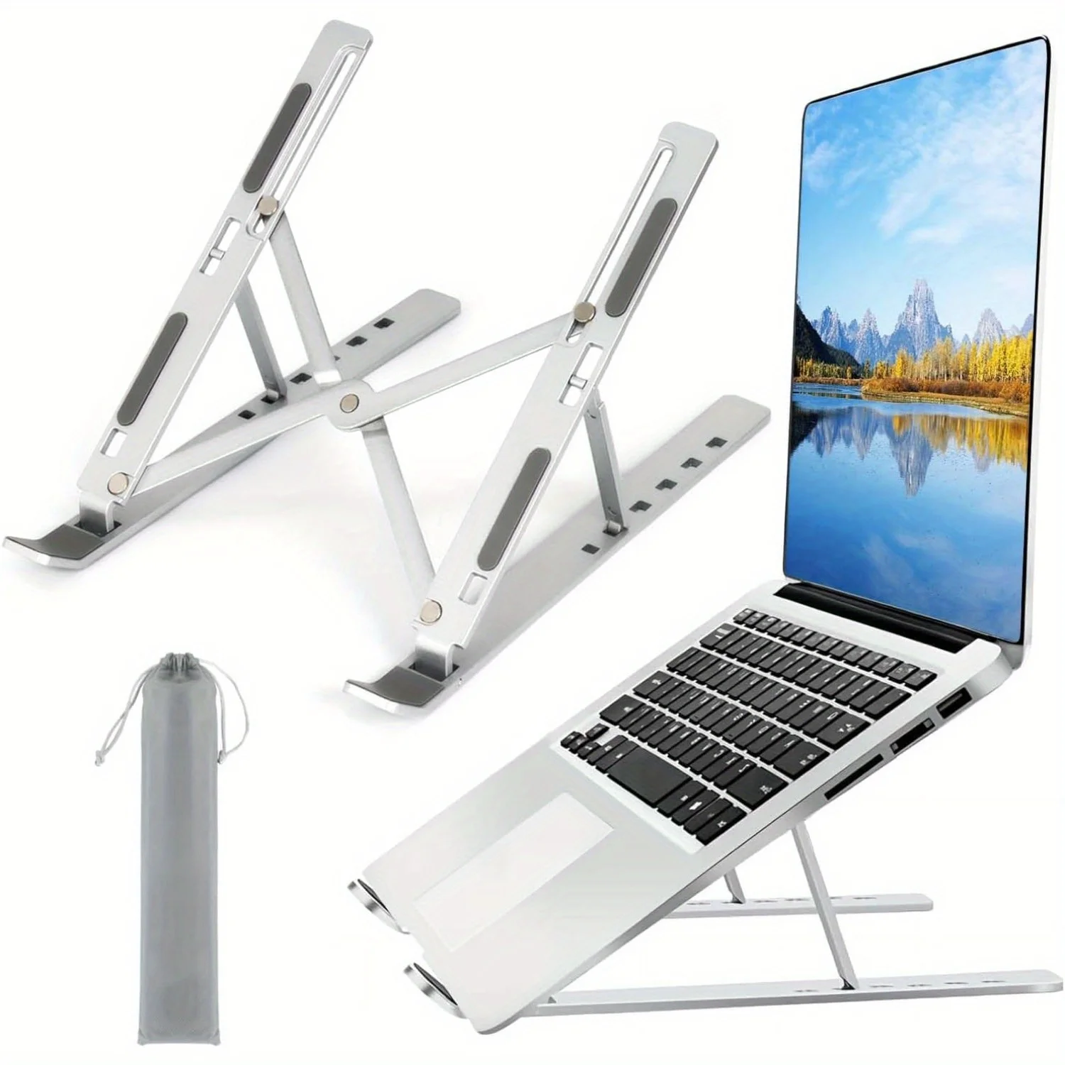 Laptop Stand Portable - ขาตั้งแล็ปท็อปอะลูมิเนียมแบบปรับได้ - ความสูง 6 ระดับ การออกแบบพับได้