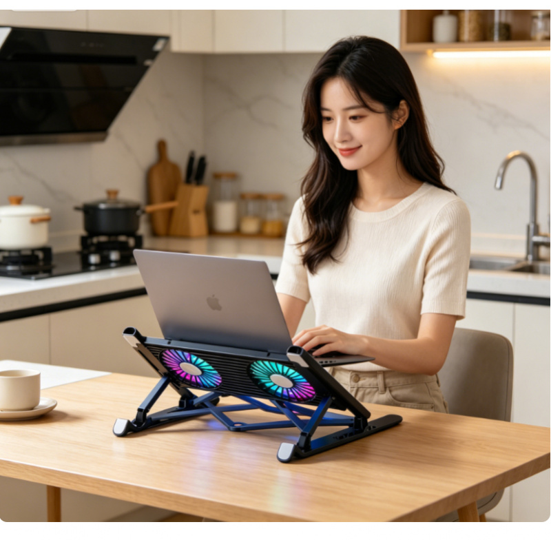 Laptop Stand Portable - ใหม่แล็ปท็อปคูลเลอร์เบสสแตนด์แผ่นรองระบายความร้อนแล็ปท็อปแบบพับได้แบบพกพาปรับได้สำหรับ 13-17.3 นิ้วพร้อมพัดลม 4 ตัว