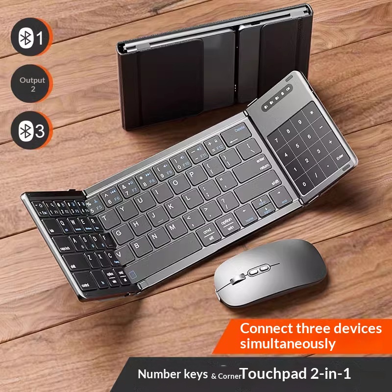 Laptop External Accessories - เม็งซู่ ไตร โฟลด์คีย์บอร์ดไร้สายบลูทูธพร้อมทัชแพดตัวเลขรองรับสามอุปกรณ์และชุดเมาส์สำหรับเดสก์ท็อปแล็ปท็อป