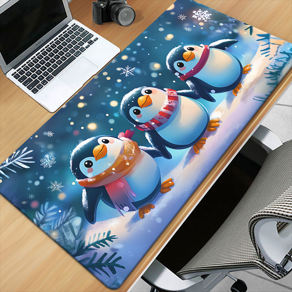 Laptop Accessories Brand - แผ่นรองเมาส์แบรนด์เพนกวิน ลายเหล็ก งานศิลป์ ยางกันลื่น แผ่นรองคีย์บอร์ดสำหรับเล่นเกม อุปกรณ์เสริมสำหรับโต๊ะทำงาน