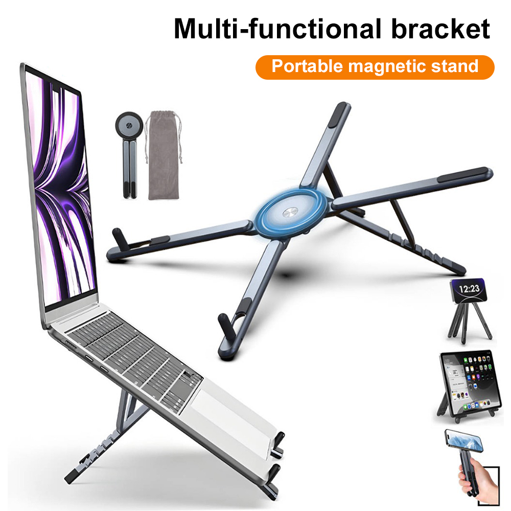 Laptop Extra Accessories - ที่วางโทรศัพท์แม่เหล็กแบบพกพาและไม้เซลฟี่ 3-in-1 ขาตั้งกล้องแบบพับได้สำหรับ iPhone iPad แท็บเล็ต