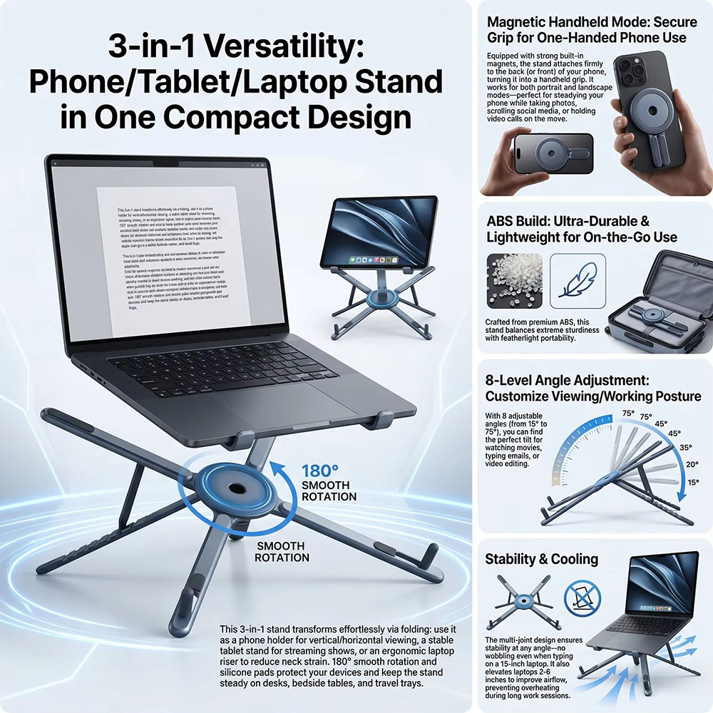 ที่วางโทรศัพท์แม่เหล็กแบบพกพาแ - Laptop Stand Portable บทวิจารณ์และราคา